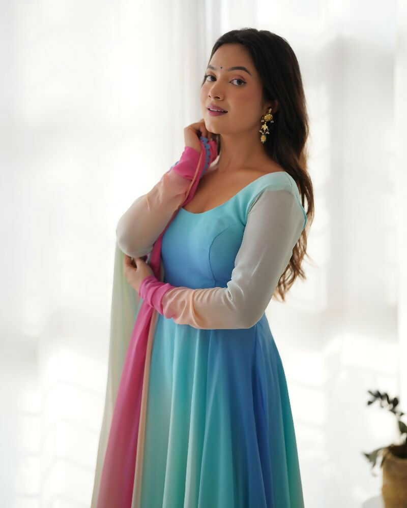 Joban Fashion Sky Kurta Set Georgette Sequence Embroidery Work - Swadesiicart