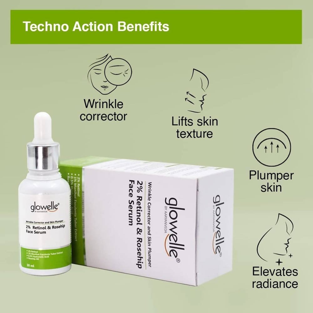 Aaryanveda Glowelle 2% Retinol & Rosehip Face Serum - Swadesiicart