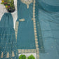 Prazu Fashion Sky Blue Heavy Crunchy Silk Embroidered Palazzo Suit - Swadesiicart