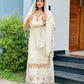 Prazu Fashion White Heavy Crunchy Silk Embroidered Palazzo Suit - Swadesiicart