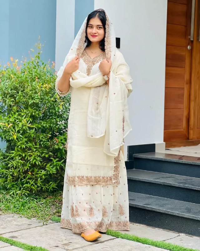 Prazu Fashion White Heavy Crunchy Silk Embroidered Palazzo Suit - Swadesiicart