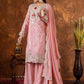 Prazu Fashion Baby Pink Chinon Silk Embroidered Codding Work Palazzo Suit - Swadesiicart