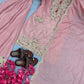 Prazu Fashion Baby Pink Chinon Silk Embroidered Codding Work Palazzo Suit - Swadesiicart