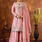 Prazu Fashion Baby Pink Chinon Silk Embroidered Codding Work Palazzo Suit - Swadesiicart