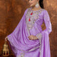 Prazu Fashion Lavender Chinon Silk Embroidered Codding Work Plazzo Suit - Swadesiicart