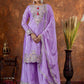 Prazu Fashion Lavender Chinon Silk Embroidered Codding Work Plazzo Suit - Swadesiicart