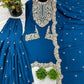 Prazu Fashion Royal Blue Chinon Silk Embroidered Plazzo Suit - Swadesiicart