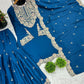 Prazu Fashion Royal Blue Chinon Silk Embroidered Plazzo Suit - Swadesiicart