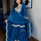 Prazu Fashion Royal Blue Chinon Silk Embroidered Plazzo Suit - Swadesiicart