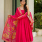 Prazu Fashion Designer Red Chinon Silk Anarkali Suit - Swadesiicart