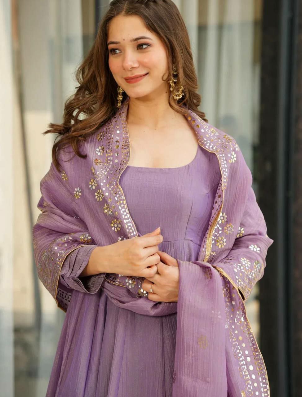 Prazu Fashion Lavender Silk Designer Anarkali Palzzo Suit - Swadesiicart