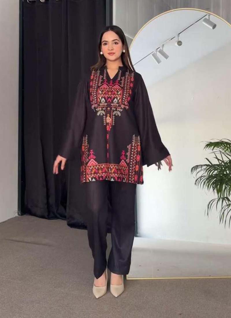 Prazu Fashion Black Crep Silk Printed Top With Pant - Swadesiicart