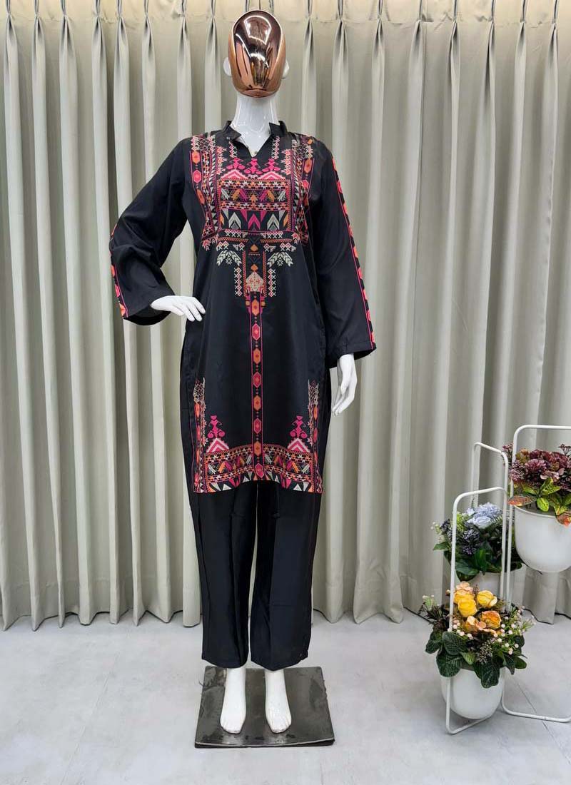 Prazu Fashion Black Crep Silk Printed Top With Pant - Swadesiicart
