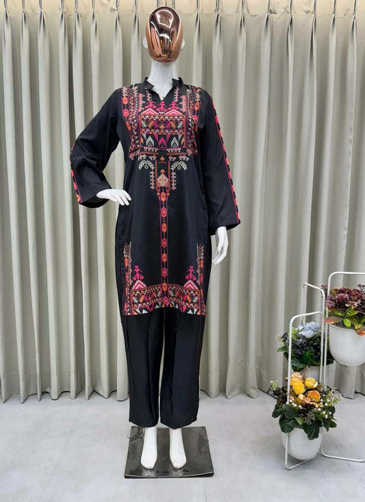 Prazu Fashion Black Crep Silk Printed Top With Pant - Swadesiicart