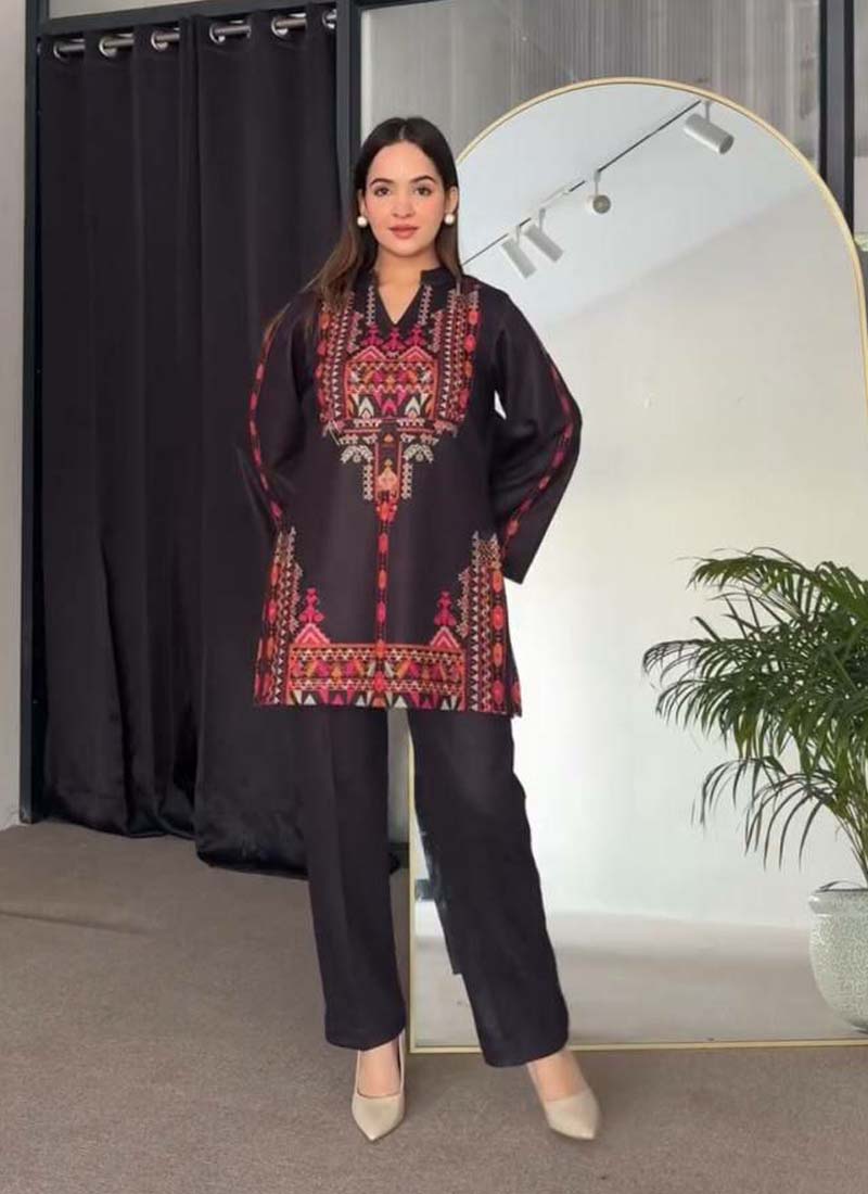 Prazu Fashion Black Crep Silk Printed Top With Pant - Swadesiicart