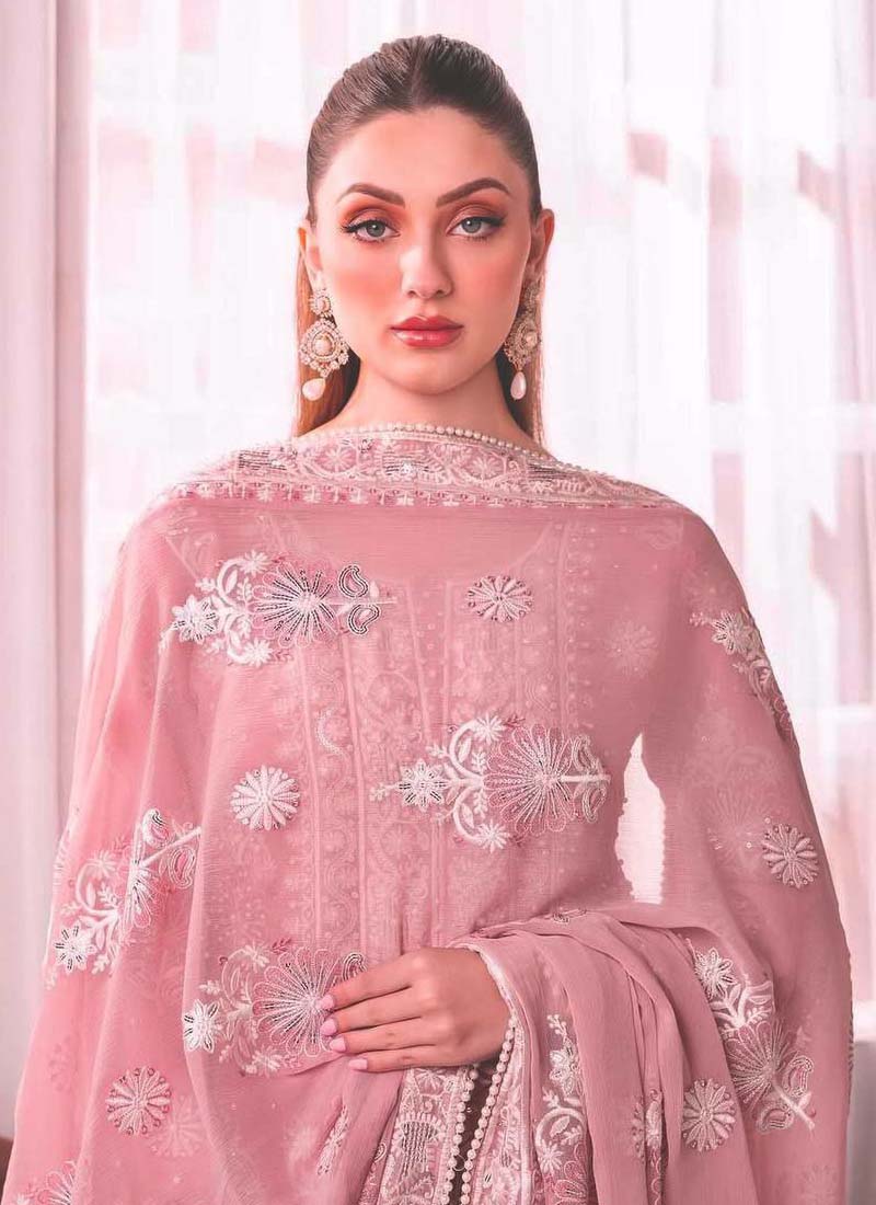 Prazu Fashion Baby Pink Georgette Embroidered Palazzo Suit - Swadesiicart