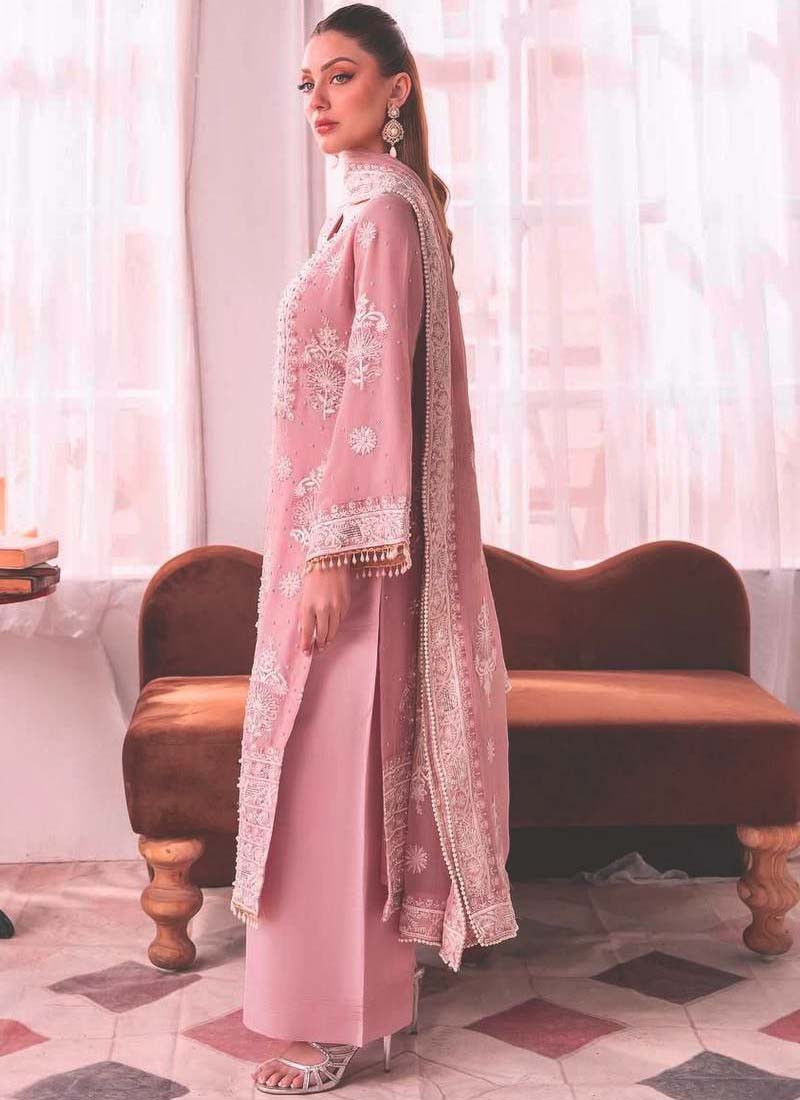 Prazu Fashion Baby Pink Georgette Embroidered Palazzo Suit - Swadesiicart
