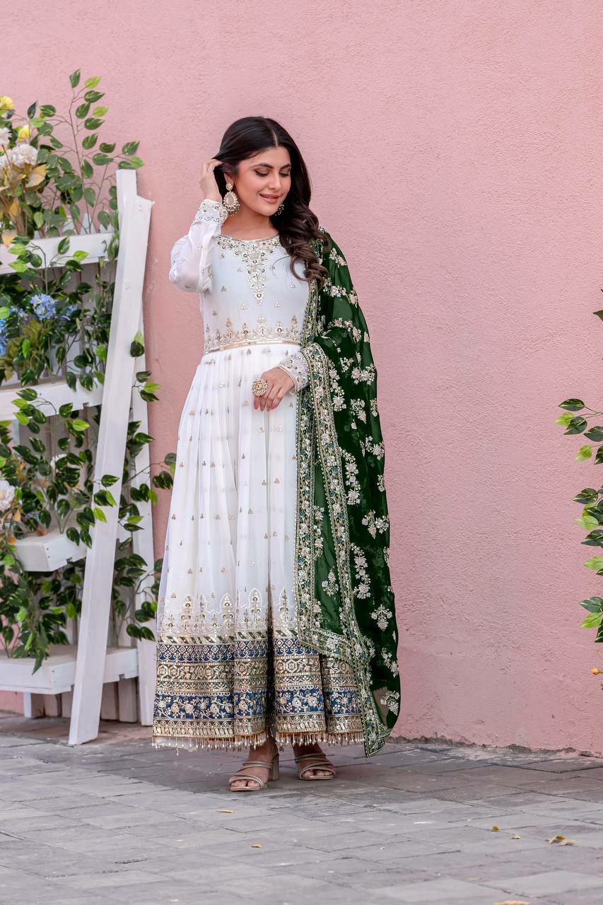 Prazu Fashion Off White Georgette Embroidered Anarkali Suit - Swadesiicart