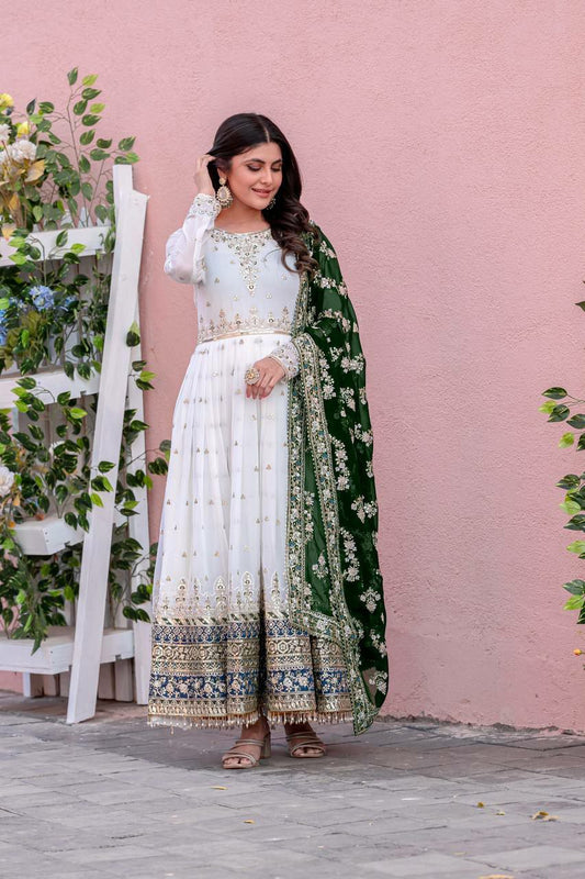 Prazu Fashion Off White Georgette Embroidered Anarkali Suit - Swadesiicart