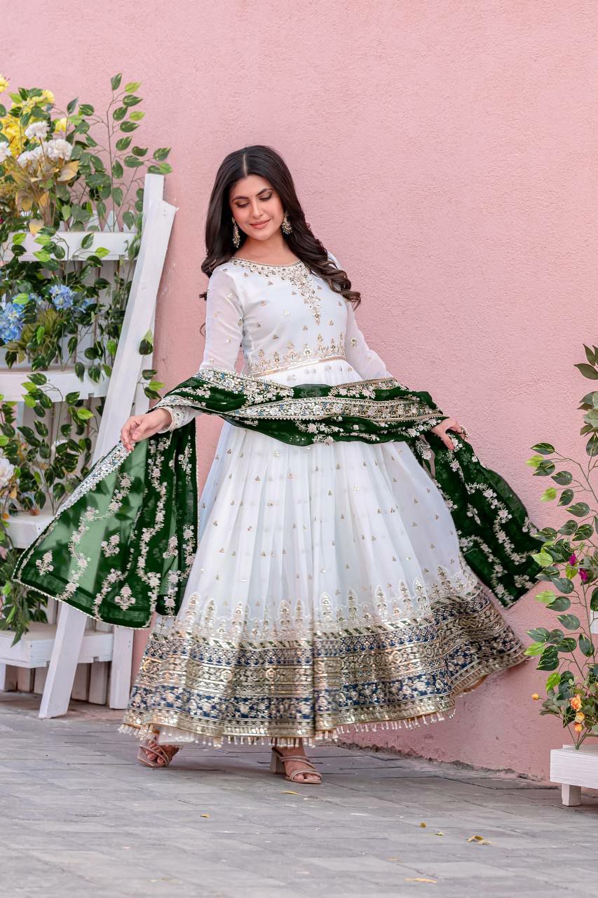 Prazu Fashion Off White Georgette Embroidered Anarkali Suit - Swadesiicart