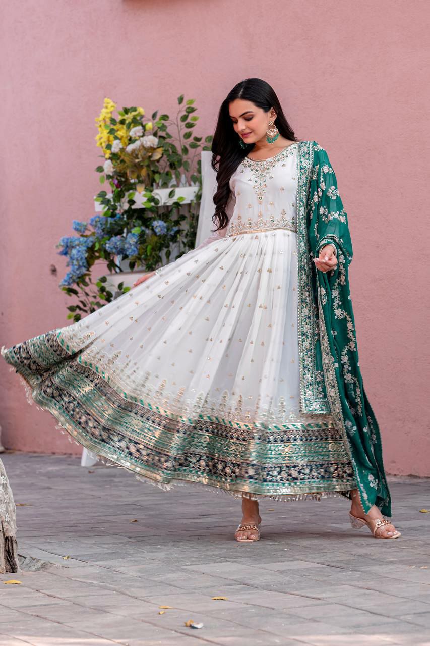 Prazu Fashion Off White Georgette Embroidered Anarkali Suit - Swadesiicart