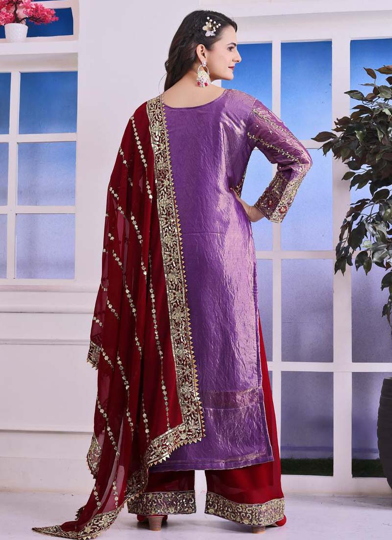 Prazu Fashion Lavender Silk Embroidered Plazzo Suit - Swadesiicart
