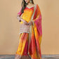 Prazu Fashion Yellow And Pink Chinon Silk Embroidered Palazzo Suit - Swadesiicart