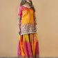 Prazu Fashion Yellow And Pink Chinon Silk Embroidered Palazzo Suit - Swadesiicart