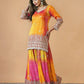 Prazu Fashion Yellow And Pink Chinon Silk Embroidered Palazzo Suit - Swadesiicart