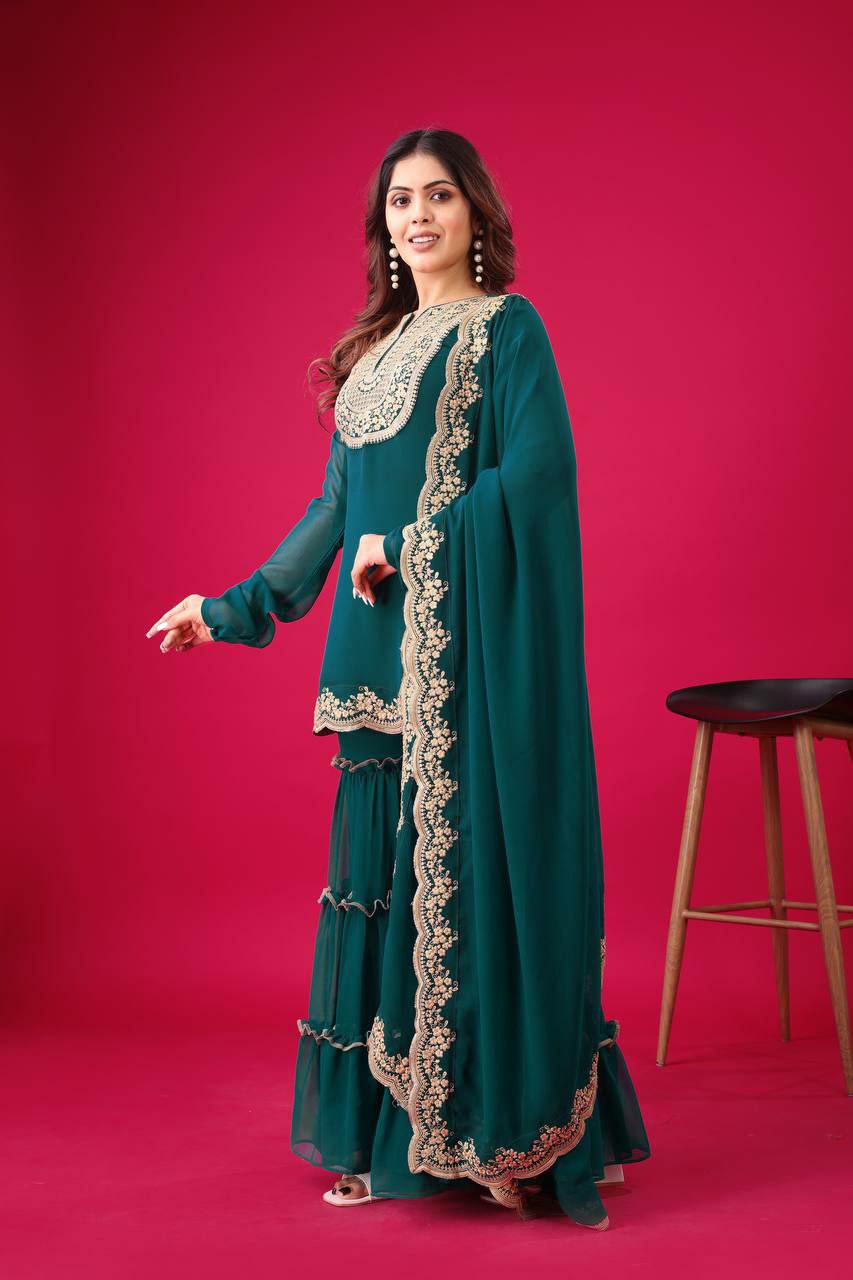 Prazu Fashion Royal Blue Georgette Embroidered Palazzo Suit - Swadesiicart