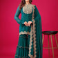 Prazu Fashion Royal Blue Georgette Embroidered Palazzo Suit - Swadesiicart