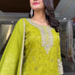 Prazu Fashion Lime Yellow Chinon Silk Embroidered Palazzo Suit - Swadesiicart