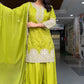 Prazu Fashion Lime Yellow Chinon Silk Embroidered Palazzo Suit - Swadesiicart