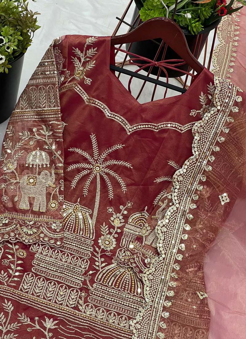 Prazu Fashion Gajri Organza Embroidered Palazzo Suit - Swadesiicart