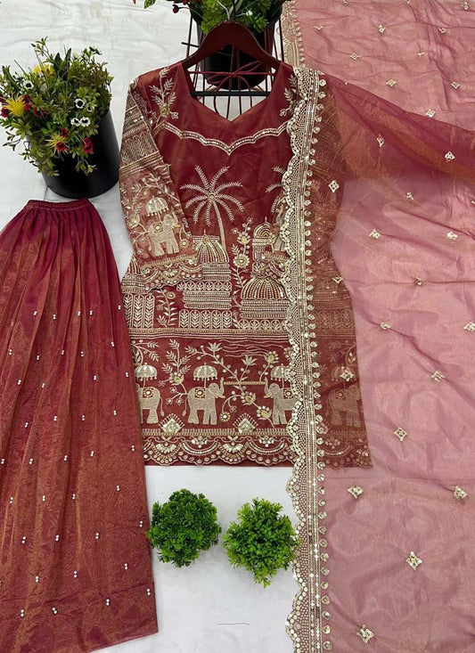 Prazu Fashion Gajri Organza Embroidered Palazzo Suit - Swadesiicart