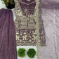 Prazu Fashion Lavender Organza Embroidered Palazzo Suit - Swadesiicart