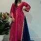 Prazu Fashion Rani Pink Roman Silk Embroidered Anarkali Suit - Swadesiicart