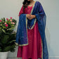 Prazu Fashion Rani Pink Roman Silk Embroidered Anarkali Suit - Swadesiicart