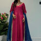 Prazu Fashion Rani Pink Roman Silk Embroidered Anarkali Suit - Swadesiicart