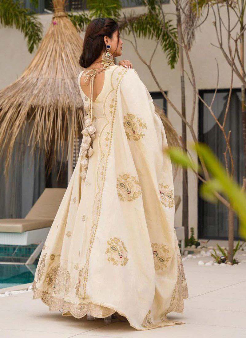 Prazu Fashion Off White Chinon Silk Sequence Anarkali Suit - Swadesiicart
