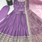 Prazu Fashion Lavender Roman Silk Embroidered Anarkali Suit - Swadesiicart