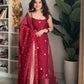 Prazu Fashion Maroon Silk Embroidered Thread Palazzo Suit - Swadesiicart