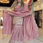 Prazu Fashion Onion Pink Chinon Silk Embroidered Plazzo Suit - Swadesiicart