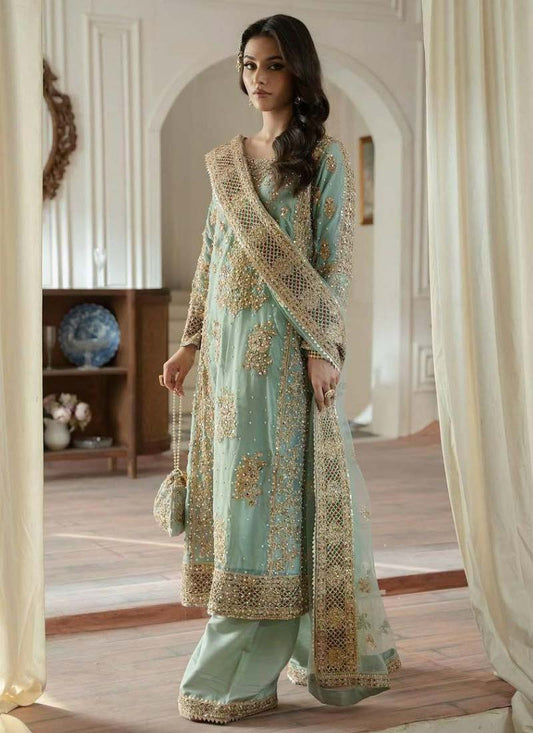 Prazu Fashion Sky Blue Georgette Embroidered Palazzo Suit - Swadesiicart