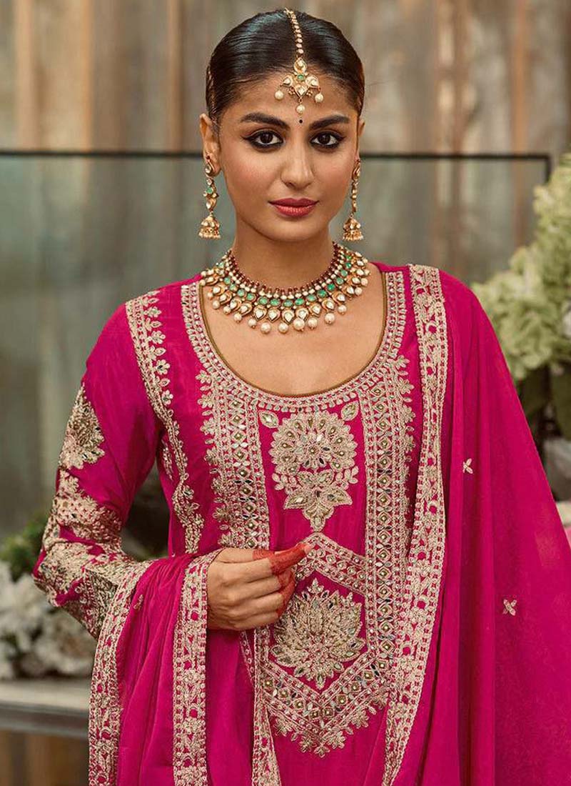 Prazu Fashion Pink Georgette Embroidered Palazzo Suit - Swadesiicart