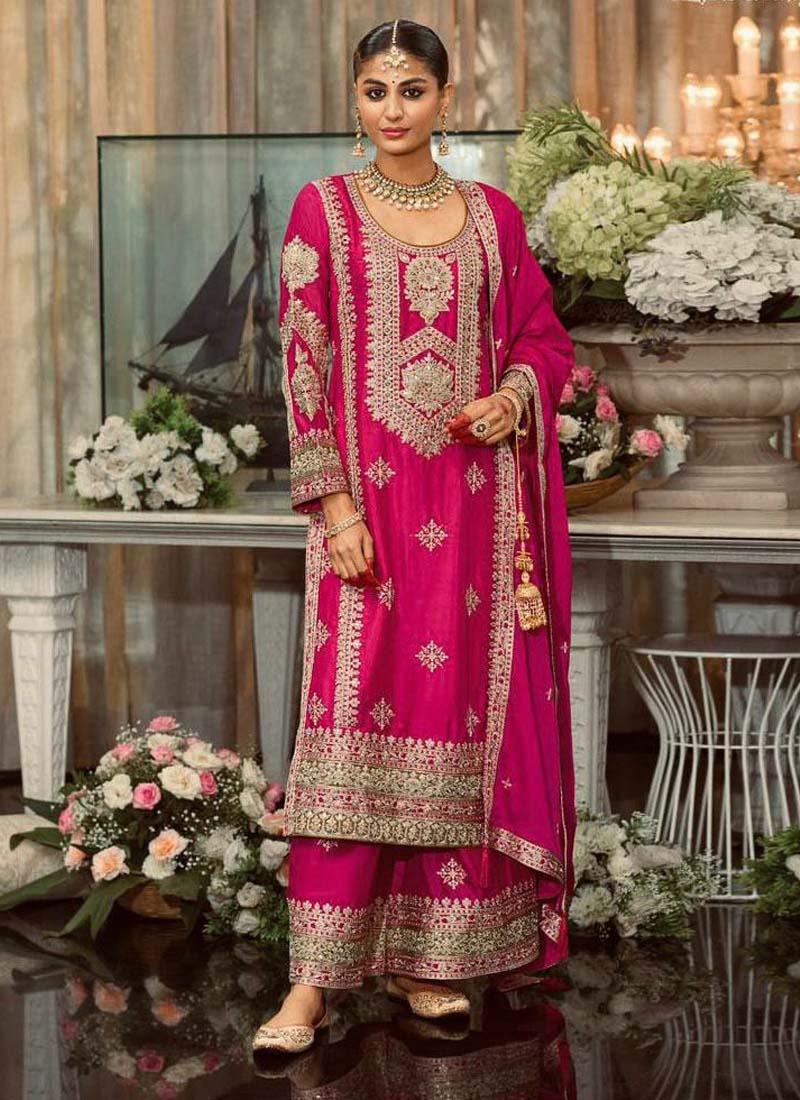 Prazu Fashion Pink Georgette Embroidered Palazzo Suit - Swadesiicart