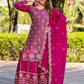 Prazu Fashion Pink Chinon Silk Thread Work Palazzo Suit - Swadesiicart