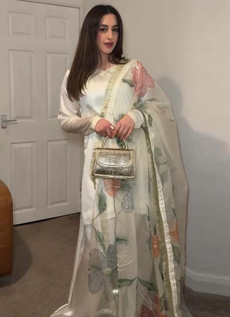 Prazu Fashion Off White Japan Satin Silk Designer Palazzo Suit - Swadesiicart