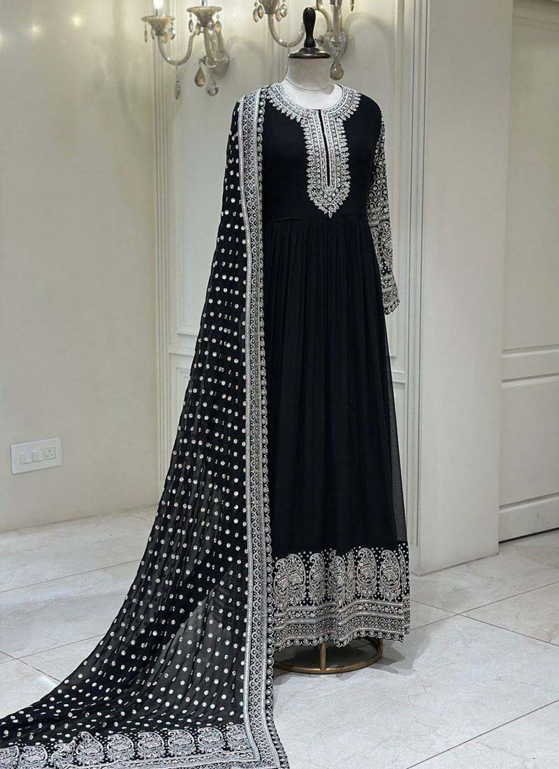 Prazu Fashion Black Georgette Sequence Anarkali Suit - Swadesiicart