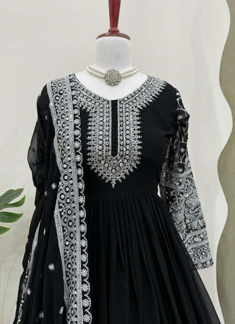 Prazu Fashion Black Georgette Sequence Anarkali Suit - Swadesiicart